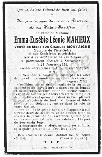 Mahieux Emma Eusebie Leonie veuve Montaigne
