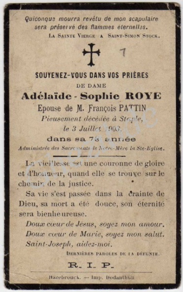 Roye Adelaide Sophie epouse Pattin