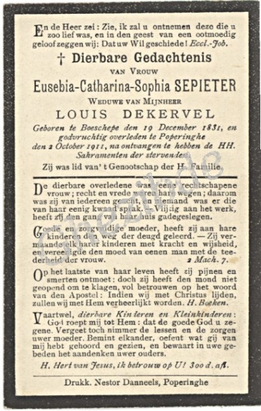 Sepieter Eusebia Catharina Sophia weduwe Dekervel