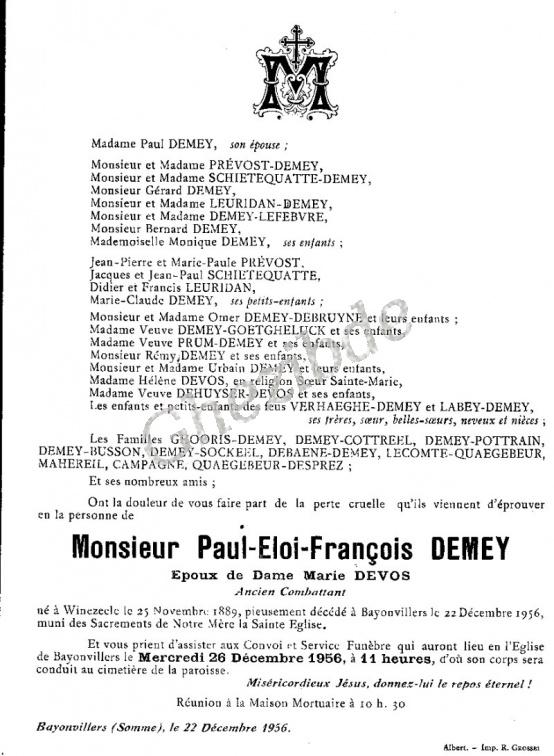 Demey Paul Eloi Francois epoux Devos