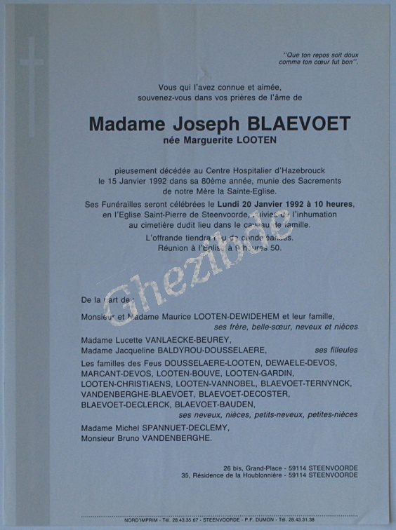 Looten Marguerite veuve Blaevoet