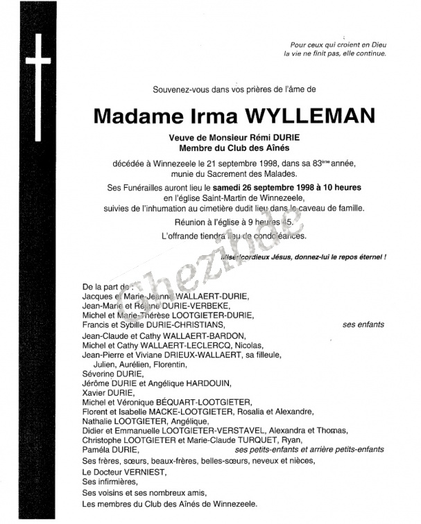 Wylleman Irma veuve Durie