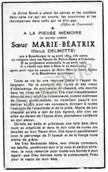 DELMOTTE Odile "Soeur Marie-Béatrix"