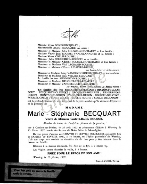 BECQUART Marie Stéphanie veuve ROUSSEL