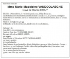 VANDOOLAEGHE Marie Madeleine veuve de DEHUY Maurice