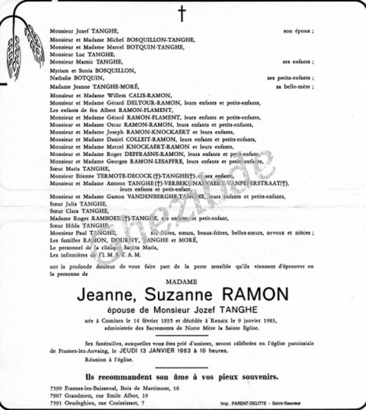 RAMON Jeanne Suzanne épouse TANGHE