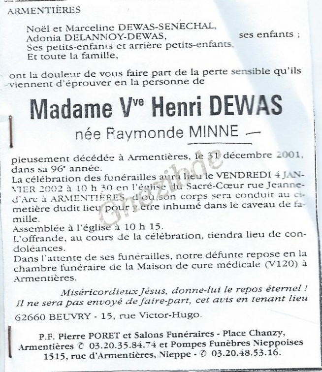 Minne Raymonde veuve DEWAS