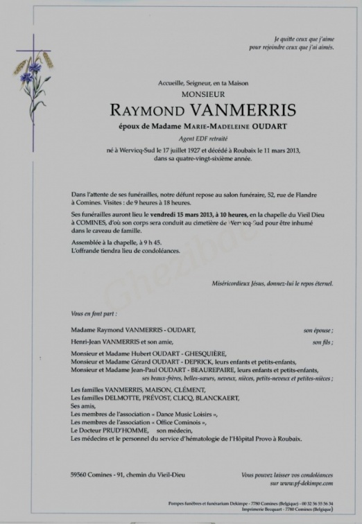 VANMERRIS Raymond époux OUDART