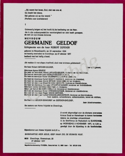 Geldof Germaine epouse Defever