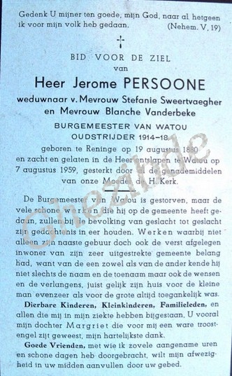 Persoone Jérôme veuf Sweertvaegher veuf Vanderbeke