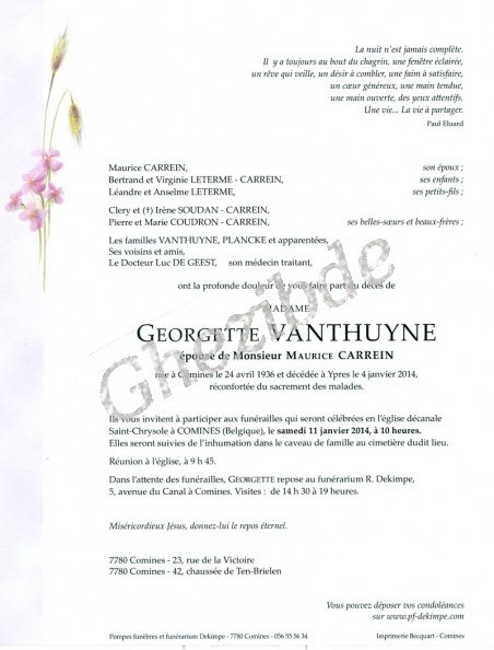 VANTHUYNE Georgette epouse CARREIN