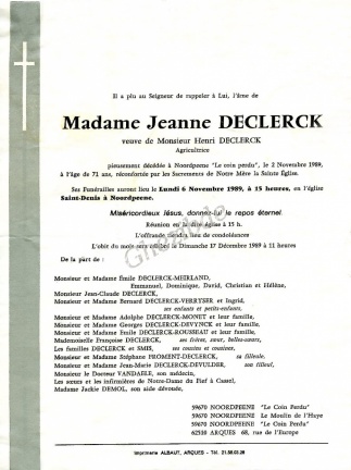 DECLERCK Jeanne veuve DECLERCK 