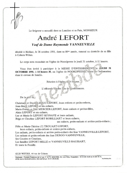 LEFORT André veuf VANNEUVILLE