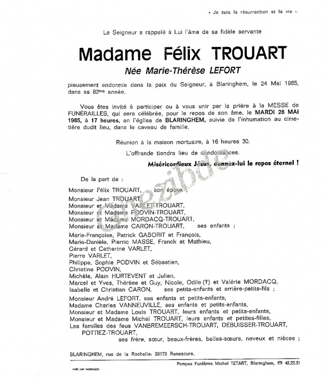LEFORT Marie Thérèse epouse TROUART