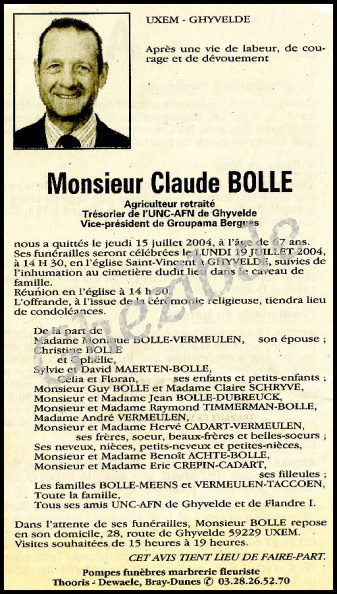 BOLLE Claude epoux VERMEULEN