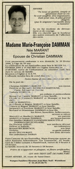 MARANT Marie Françoise épouse DAMMAN