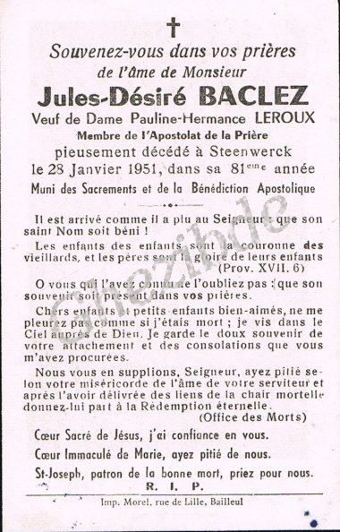 BACLEZ Jules Desiré veuf LEROUX