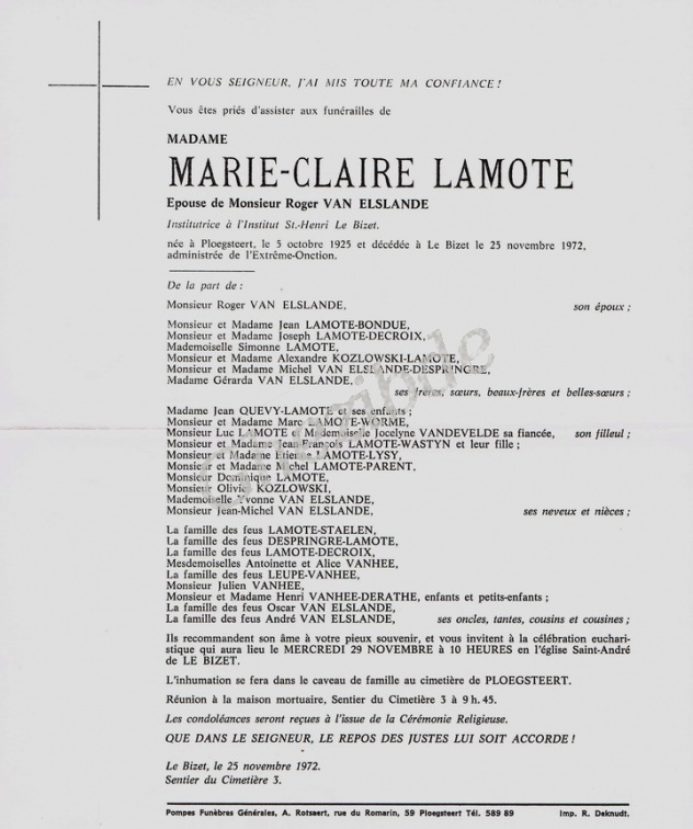 LAMOTE Marie Claire epouse VANELSLANDE