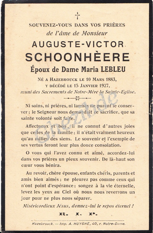 SCHOONHEERE Auguste Victor epoux LEBLEU