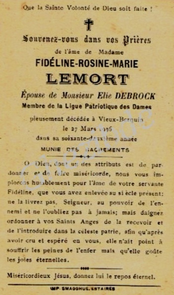 LEMORT Fidéline Rosine Marie epouse DEBROCK