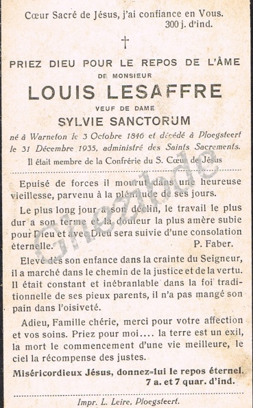 LESAFFRE Louis veuf SANCTORUM