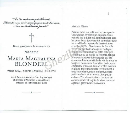 Blondeel Maria Magdalena veuve Gaveele 1-2