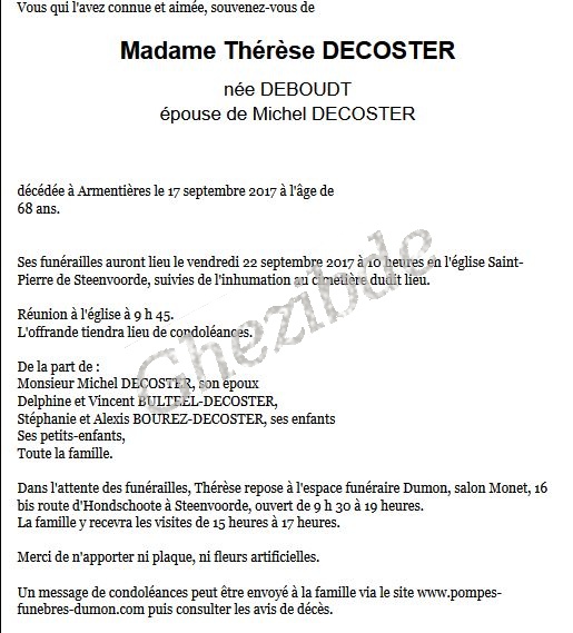 Deboudt Thérèse épouse Decoster
