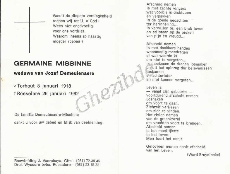 Germaine Missinne 1918-1992