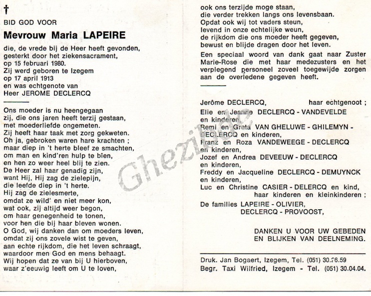 Maria LAPEIRE ux Jerôme DECLERCQ o 17-04-1913 a Izegem et + 15-02-1980.jpg